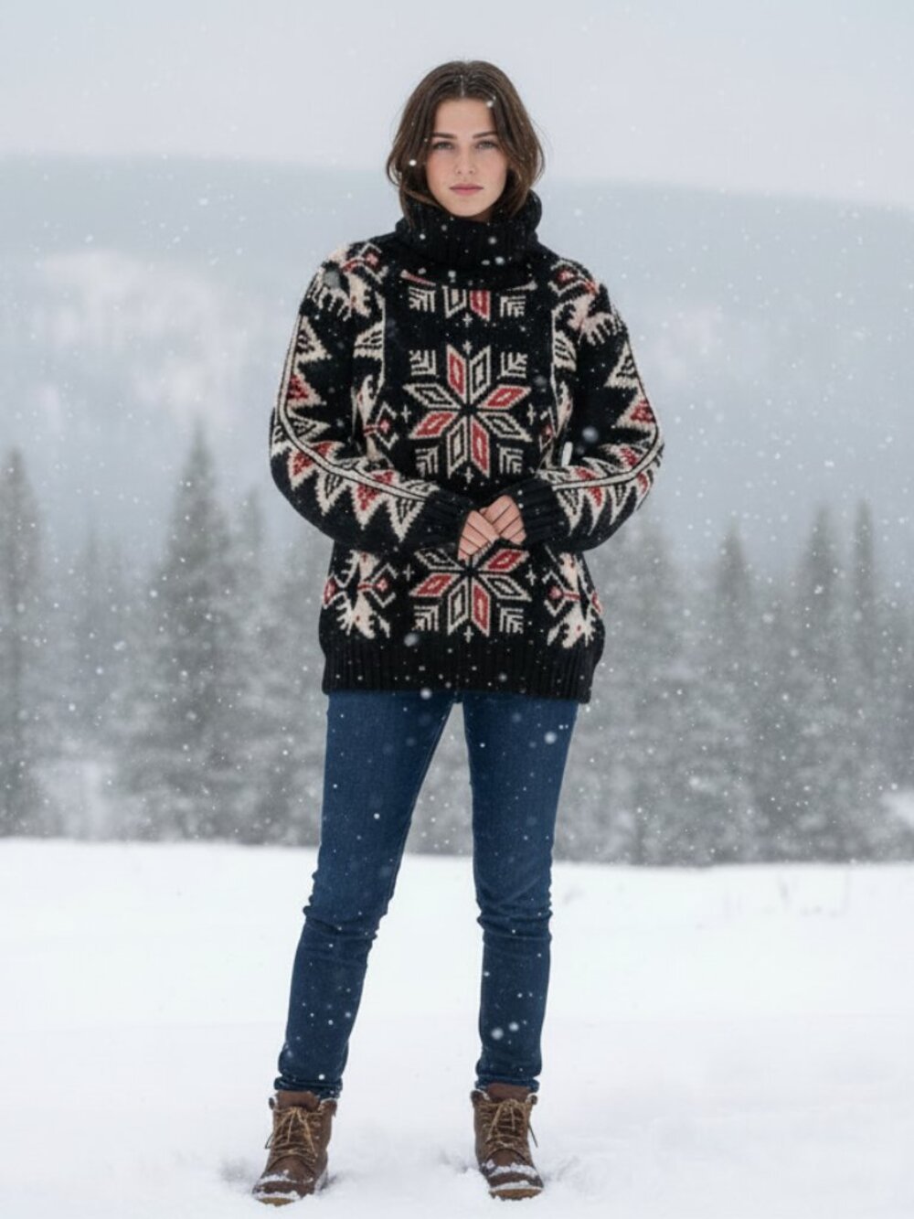 Brass Plum Nordstrom Vintage Shetland Wool Nordic Snowflake Turtleneck Sweater S